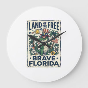 Patriotic Florida Alligator 4th of July Large Clock