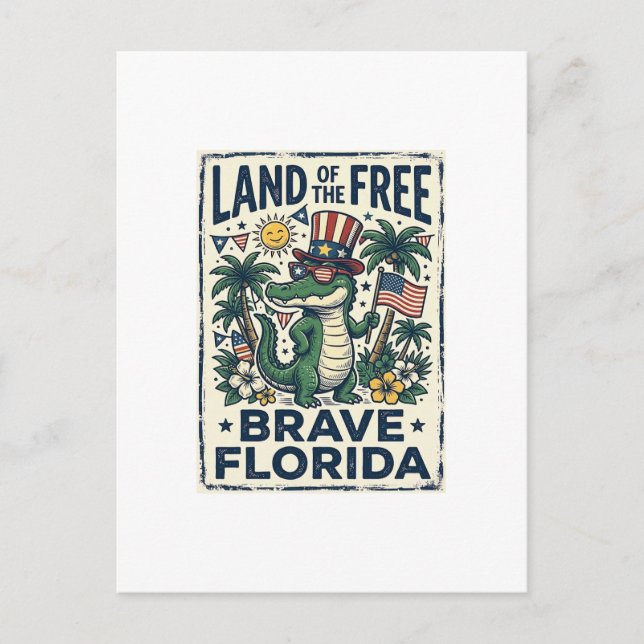 Patriotic Florida Alligator 4th of July Postcard (Front)