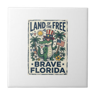 Patriotic Florida Alligator 4th of July Tile