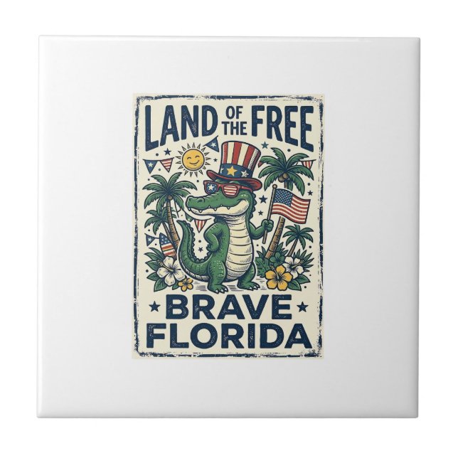 Patriotic Florida Alligator 4th of July Tile (Front)
