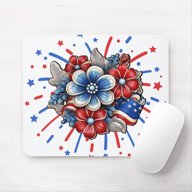 Patriotic Flowers in Red White & Blue 4th of July Mouse Pad (With Mouse)