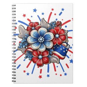 Patriotic Flowers in Red White & Blue 4th of July Notebook