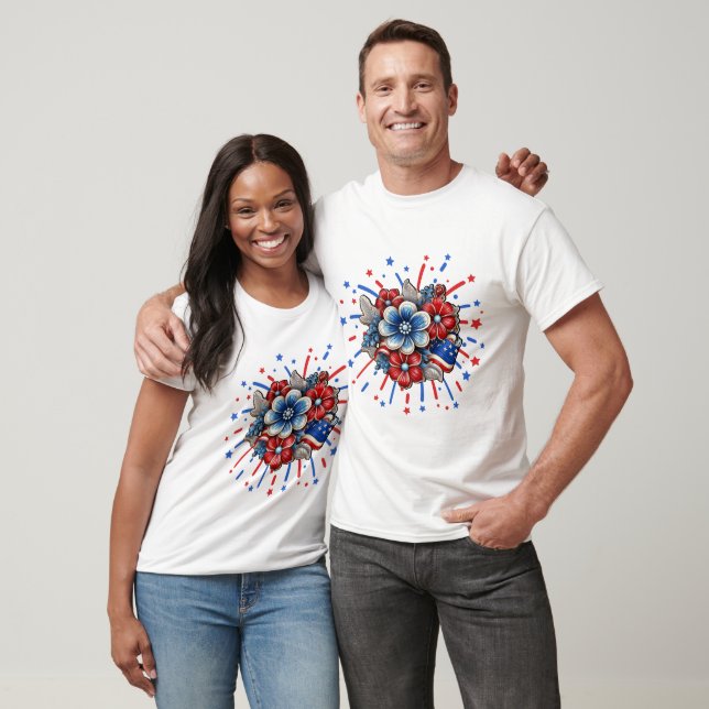 Patriotic Flowers in Red White & Blue 4th of July T-Shirt (Unisex)