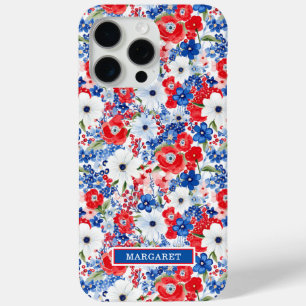 Patriotic Flowers Monogrammed iPhone 15 Pro Max Case