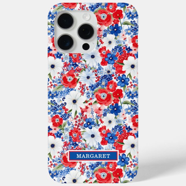 Patriotic Flowers Monogrammed Case-Mate iPhone Case (Back)