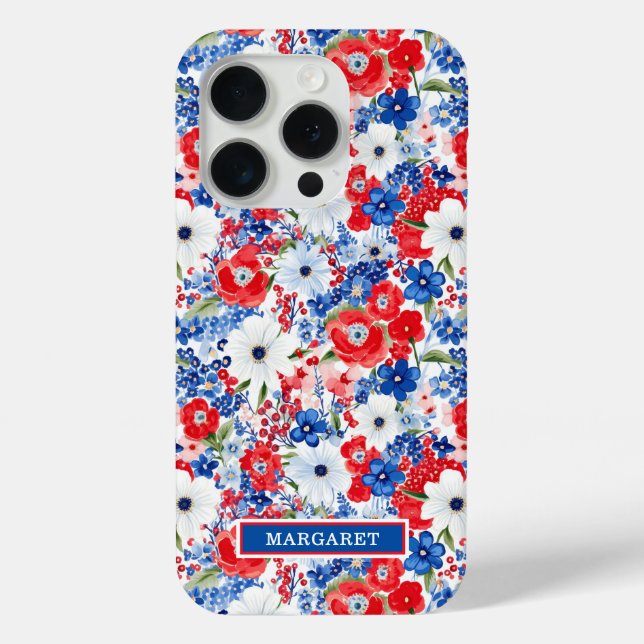 Patriotic Flowers Monogrammed Case-Mate iPhone Case (Back)