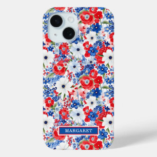 Patriotic Flowers Monogrammed iPhone 15 Case