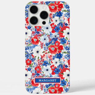 Patriotic Flowers Monogrammed iPhone 16 Pro Max Case