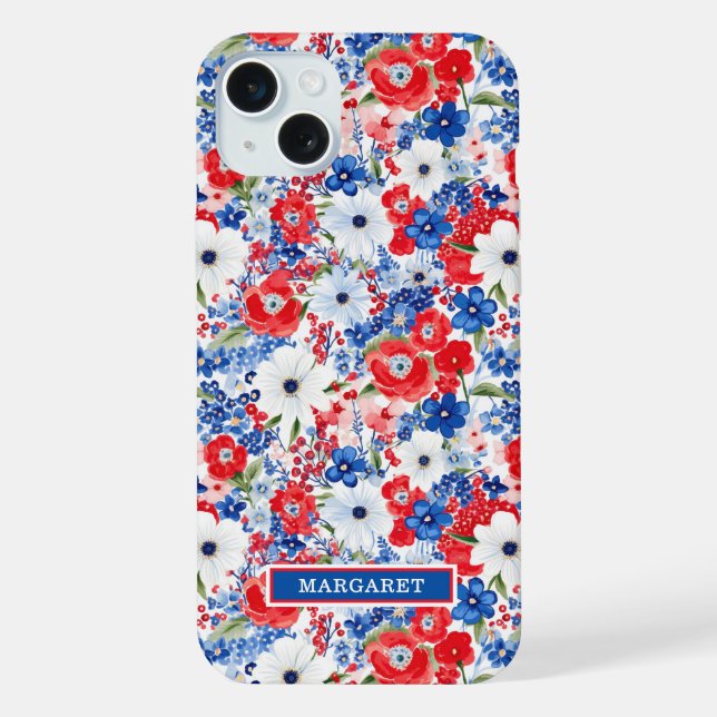 Patriotic Flowers Monogrammed iPhone Case (Back)