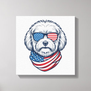 Patriotic Fluffy Dog Vector Illustration_1 Canvas Print