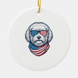 Patriotic Fluffy Dog Vector Illustration_1 Ceramic Tree Decoration