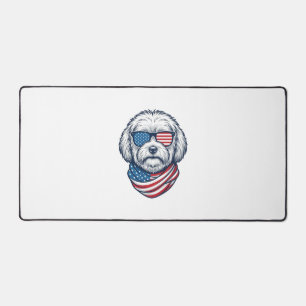 Patriotic Fluffy Dog Vector Illustration_1 Desk Mat