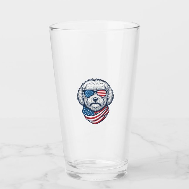 Patriotic Fluffy Dog Vector Illustration_1 Glass (Front)