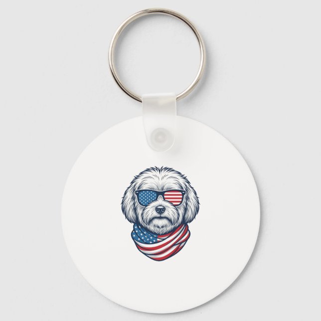 Patriotic Fluffy Dog Vector Illustration_1 Key Ring (Front)