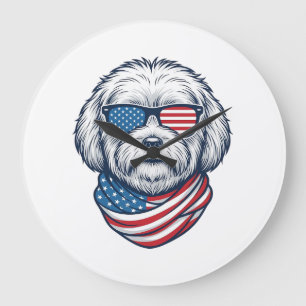 Patriotic Fluffy Dog Vector Illustration_1 Large Clock