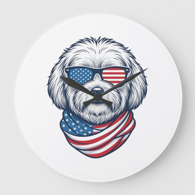 Patriotic Fluffy Dog Vector Illustration_1 Large Clock (Front)