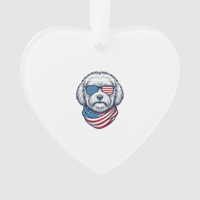 Patriotic Fluffy Dog Vector Illustration_1 Ornament (Front)