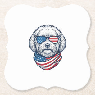 Patriotic Fluffy Dog Vector Illustration_1 Paper Coaster