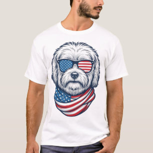 Patriotic Fluffy Dog Vector Illustration_1 T-Shirt