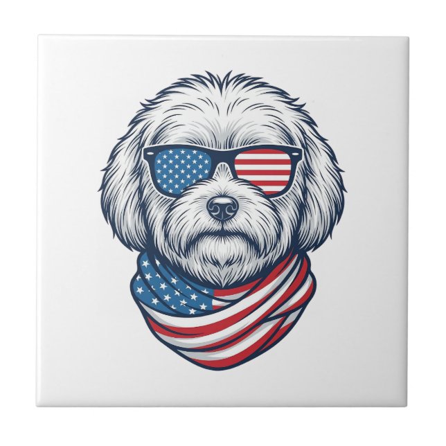 Patriotic Fluffy Dog Vector Illustration_1 Tile (Front)
