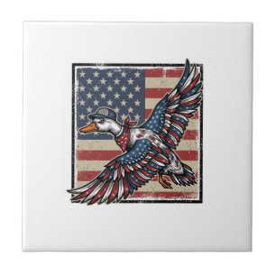 Patriotic Flying Duck Vintage Engraving Shirt Desi Tile