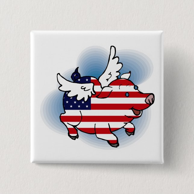 Patriotic Flying Pig(s) - July 4 - 4th of July 15 Cm Square Badge (Front)