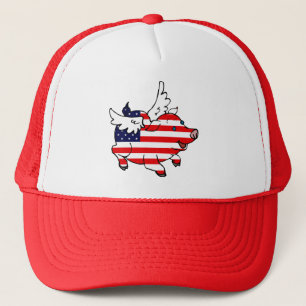 Patriotic Flying Pig Trucker Hat