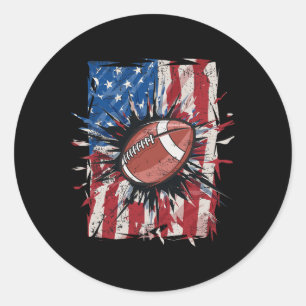 Patriotic Football 4th Of July Men Usa American Fl Classic Round Sticker
