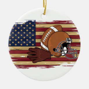 Patriotic Football 4th of July USA American Flag Ceramic Tree Decoration