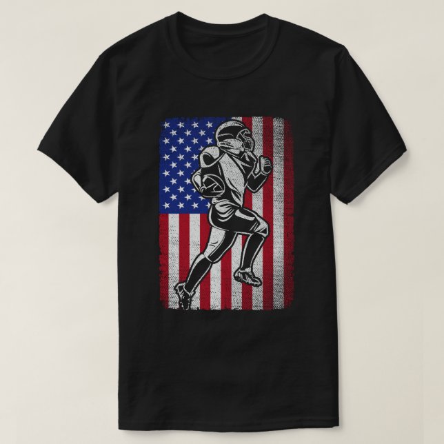 Patriotic Football Lover 4th of July American Flag T-Shirt (Design Front)