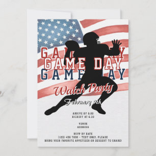 Patriotic Football W Game Day Watch Party Invitation