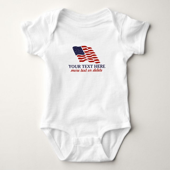Patriotic Fourth of July American USA Flag Custom Baby Bodysuit (Front)