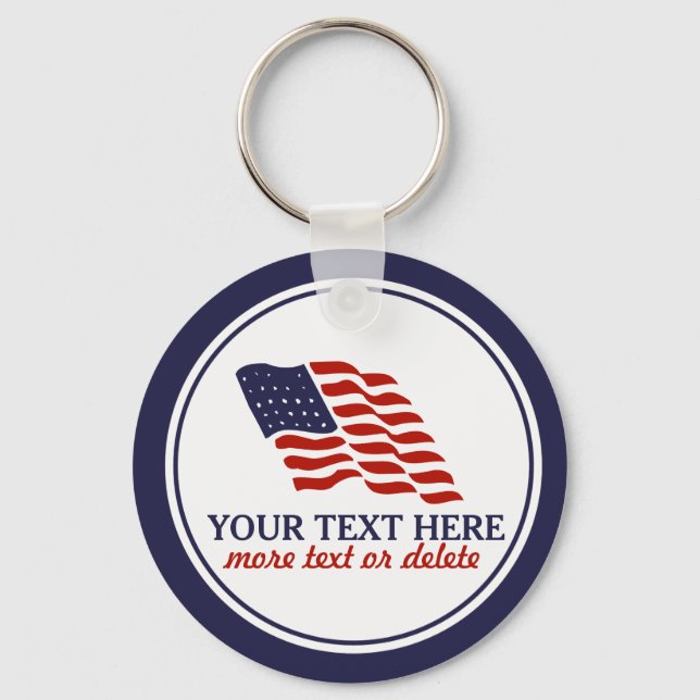 Patriotic Fourth of July American USA Flag Custom Key Ring (Front)