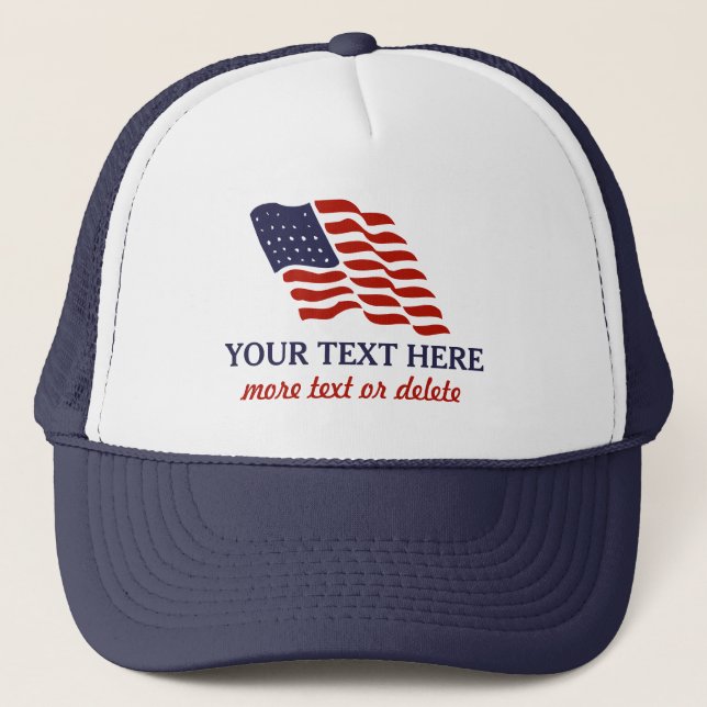 Patriotic Fourth of July American USA Flag Custom Trucker Hat (Front)