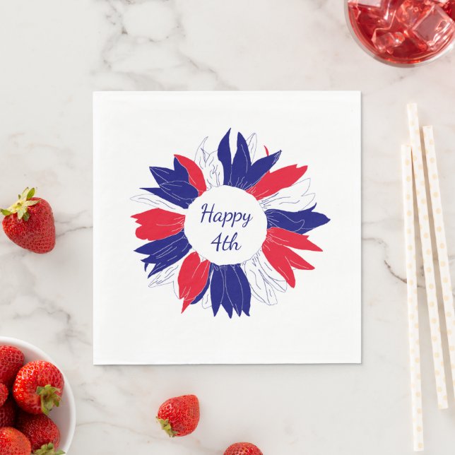 Patriotic Fourth of July Bbq Floral Red White Blue Napkin (Insitu)