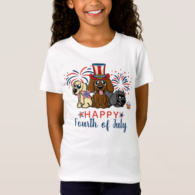 Patriotic Fourth of July Dogs Fireworks T-Shirt (Front)