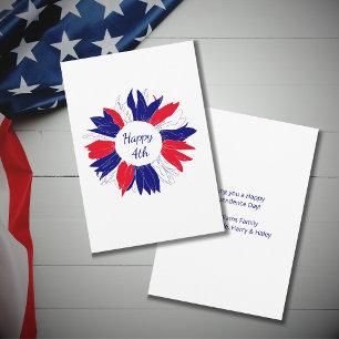 Patriotic Fourth of July Floral Red White Blue Holiday Card