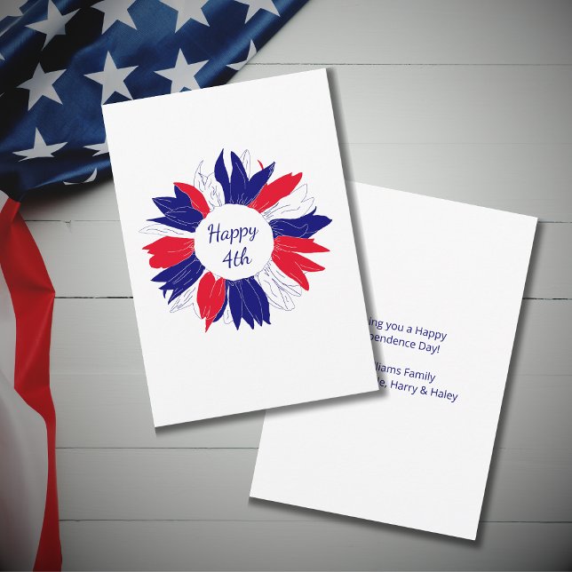 Patriotic Fourth of July Floral Red White Blue Holiday Card (Creator Uploaded)