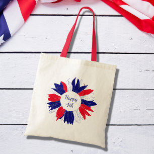 Patriotic Fourth of July Floral Red White Blue Tote Bag
