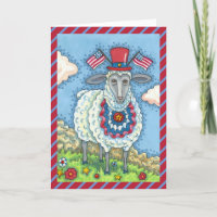 PATRIOTIC FOURTH OF JULY SHEEP, FUN FOLK ART Blank