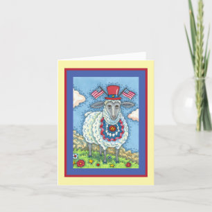 PATRIOTIC FOURTH OF JULY SHEEP, FUNNY FOLK Blank Holiday Card