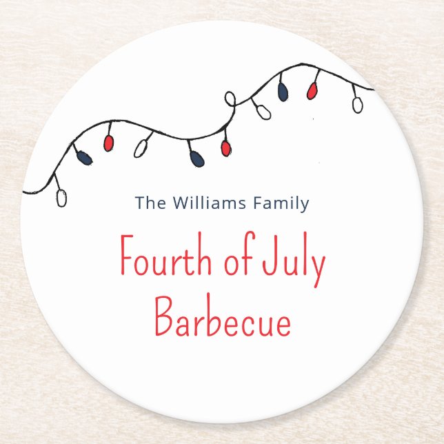 Patriotic Fourth of July Simple String Lights  Round Paper Coaster (Front)