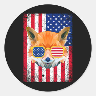 Patriotic Fox 4th Of July Sungles Usa American Fla Classic Round Sticker