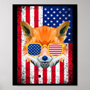 Patriotic Fox 4th Of July Sungles Usa American Fla Poster