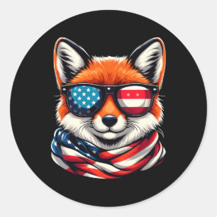 Patriotic Fox Usa American Flag Sungles 4th Of Jul Classic Round Sticker