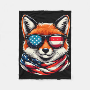 Patriotic Fox Usa American Flag Sungles 4th Of Jul Fleece Blanket