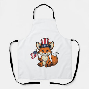 Patriotic Fox Vintage Engraving Shirt Design_1 Apron
