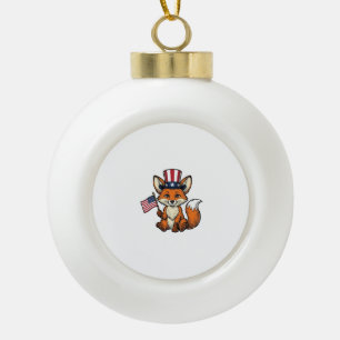 Patriotic Fox Vintage Engraving Shirt Design_1 Ceramic Ball Christmas Ornament