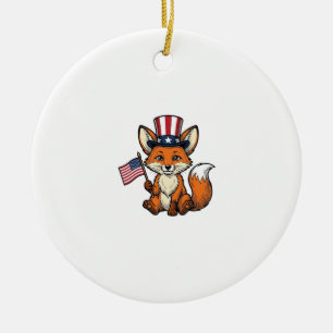 Patriotic Fox Vintage Engraving Shirt Design_1 Ceramic Tree Decoration