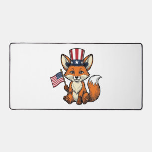 Patriotic Fox Vintage Engraving Shirt Design_1 Desk Mat